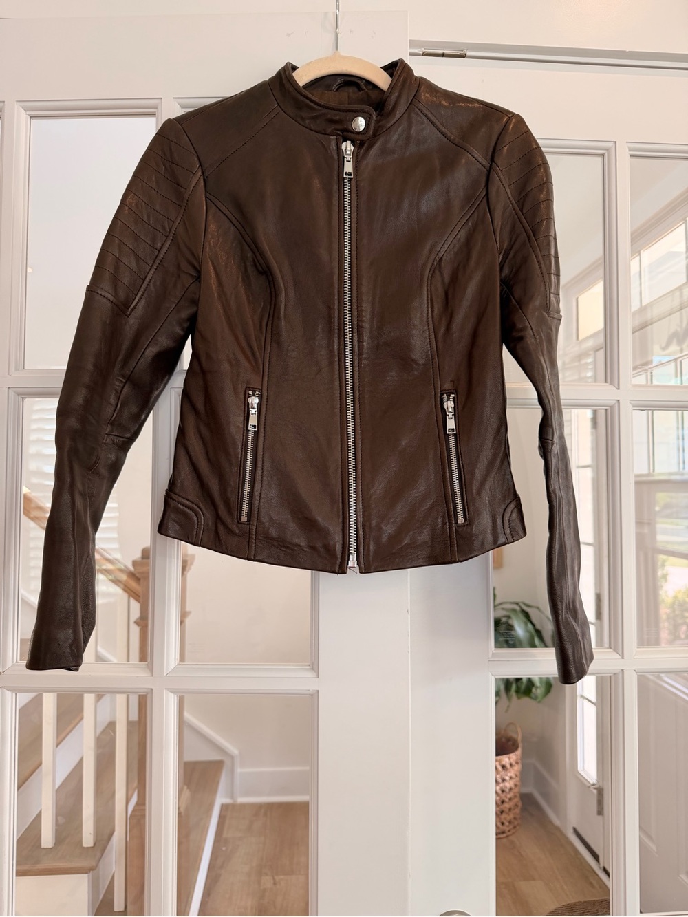 Wilsons Leather Brown Genuine Leather Moto Jacket XS Fitted Biker Style